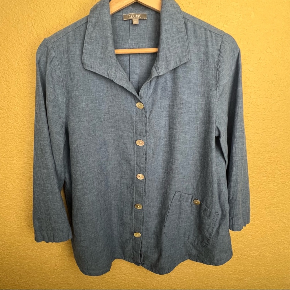 Habitat Flax Blue Button-Down Shirt Flare Bottom XS